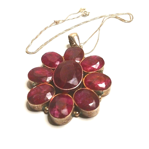 RURY RED STERLING SILVER NECKLACE WITH  STERLING CHAIN - Picture 5 of 5